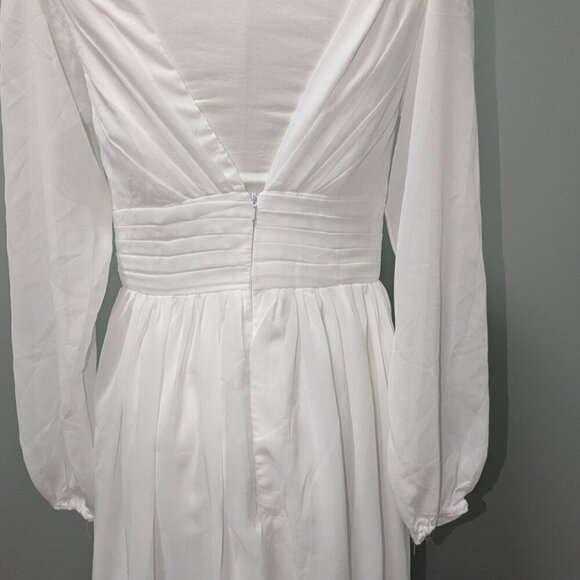 NWOT Women Chiffon White V-Neck White Wedding/ Bridesmaid Dress - Picture 4 of 6